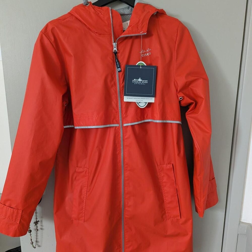 Charles River x Cisco Women's Rain Jacket - Red Orange Size Small